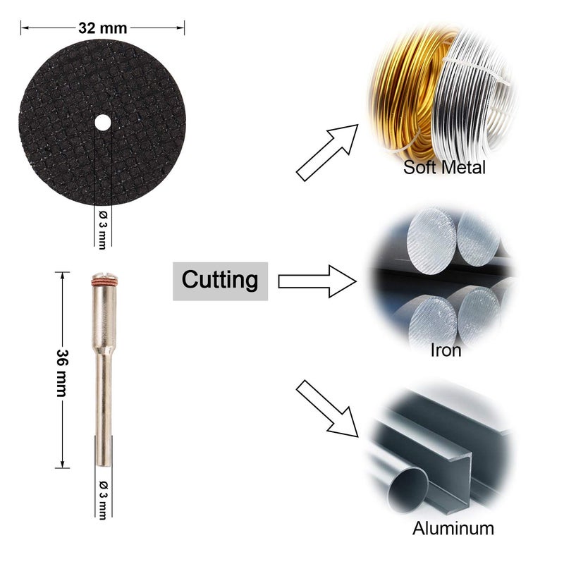 GOXAWEE 53pcs Cutting Wheel Set for Rotary Tool, GOXAWEE 1/8â€™â€™ Shank 545 Diamond Cutting Wheel, Mini HSS Cut Off Saw Blades, Resin Cutting Discs with Mandrels for Stone Wood Metal - Image 4